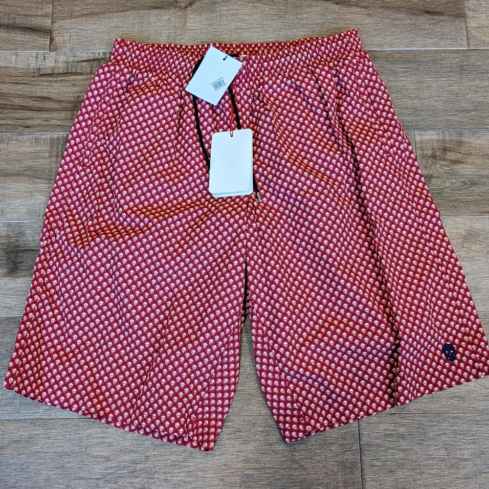 Mens Alexander McQueen Skull Long Swim Shorts Trunks Bordeaux Large